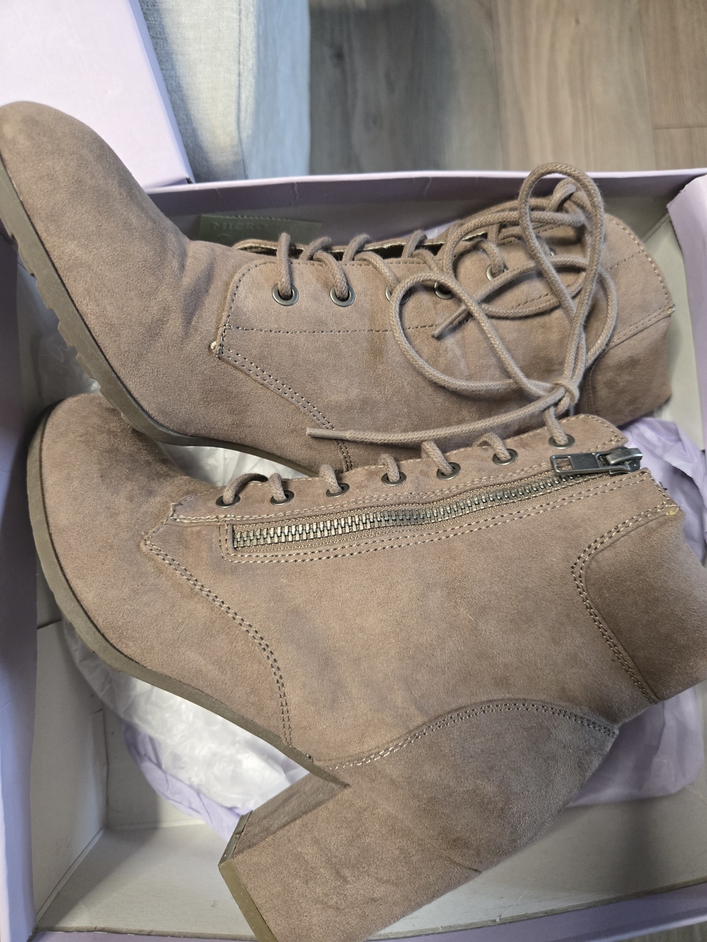 Madden Girl Taupe Suede Lace-Up Ankle Boots with Side Zip